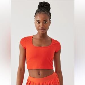 OUTDOOR VOICES SUPERFORM RIB SHORT SLEEVE LADYBUG RED CROPPED T SHIRT